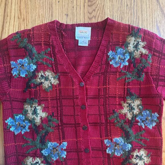 VTG Talbots Petites Womens PS Hand Knit Button Fall Cardigan Sweater Floral 90's - Picture 6 of 16